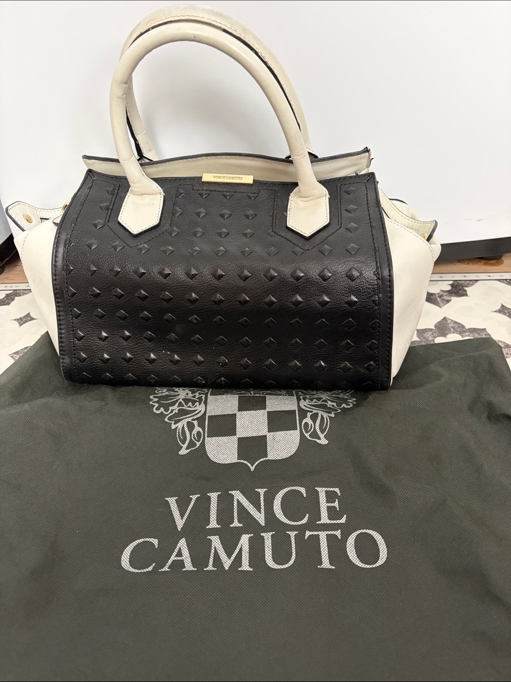 Vince Camuto Black & White Embossed Leather Satchel